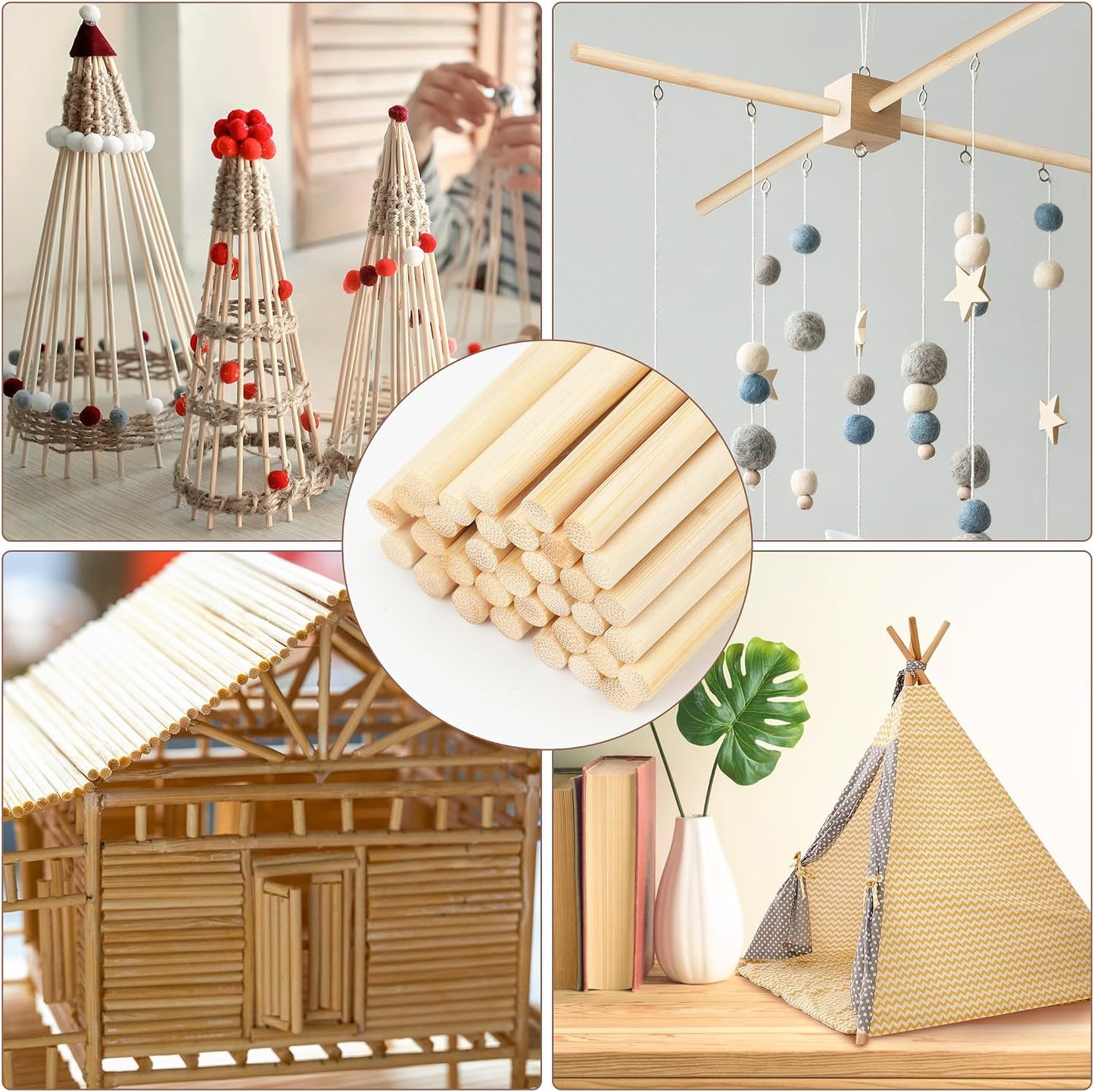 50-Piece Wooden Dowel Rod Set – 1/4 × 12 Inches